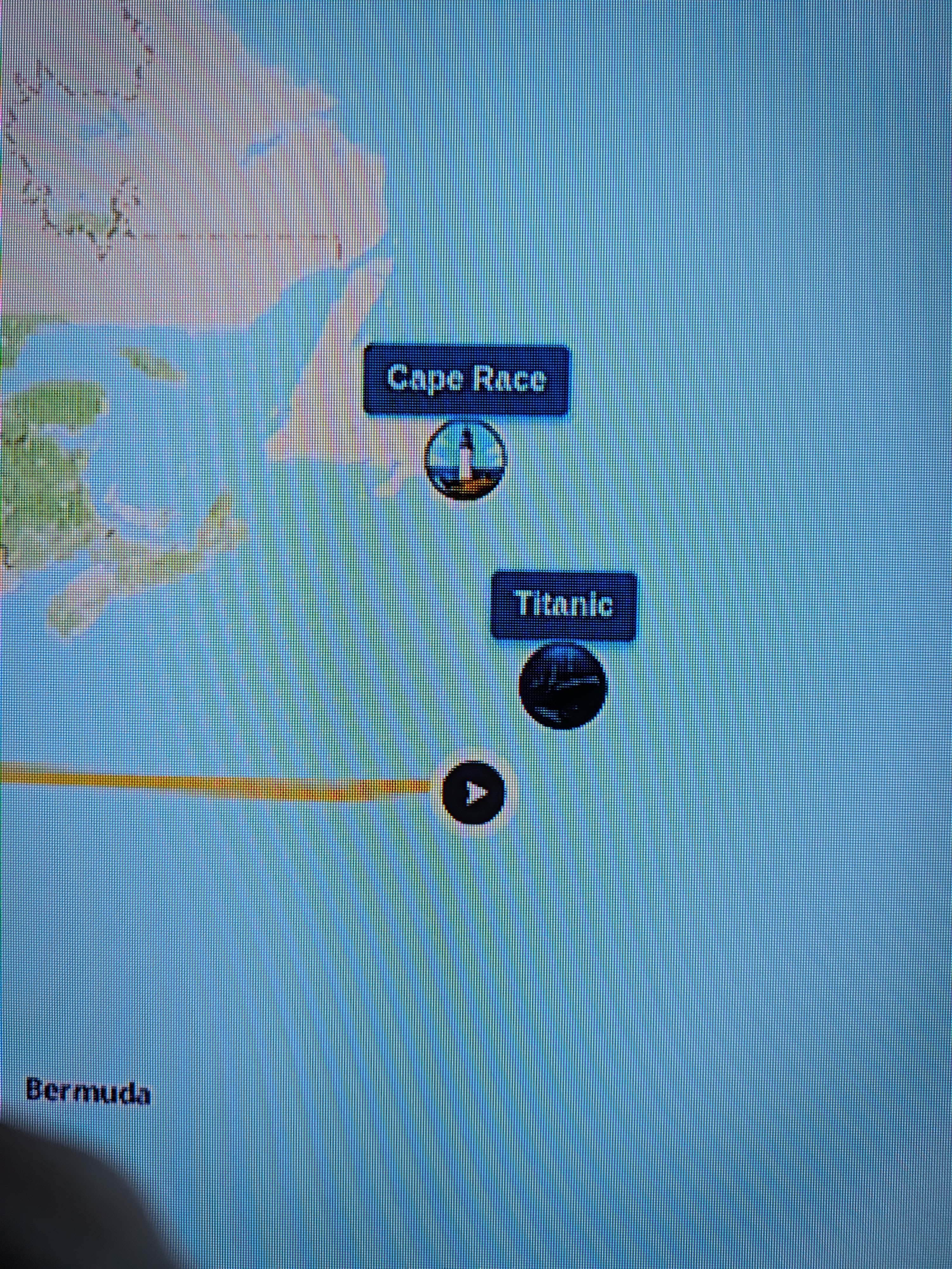 Screen shot of a map showing the location of the QM2 in relation to the Titanic wreckage