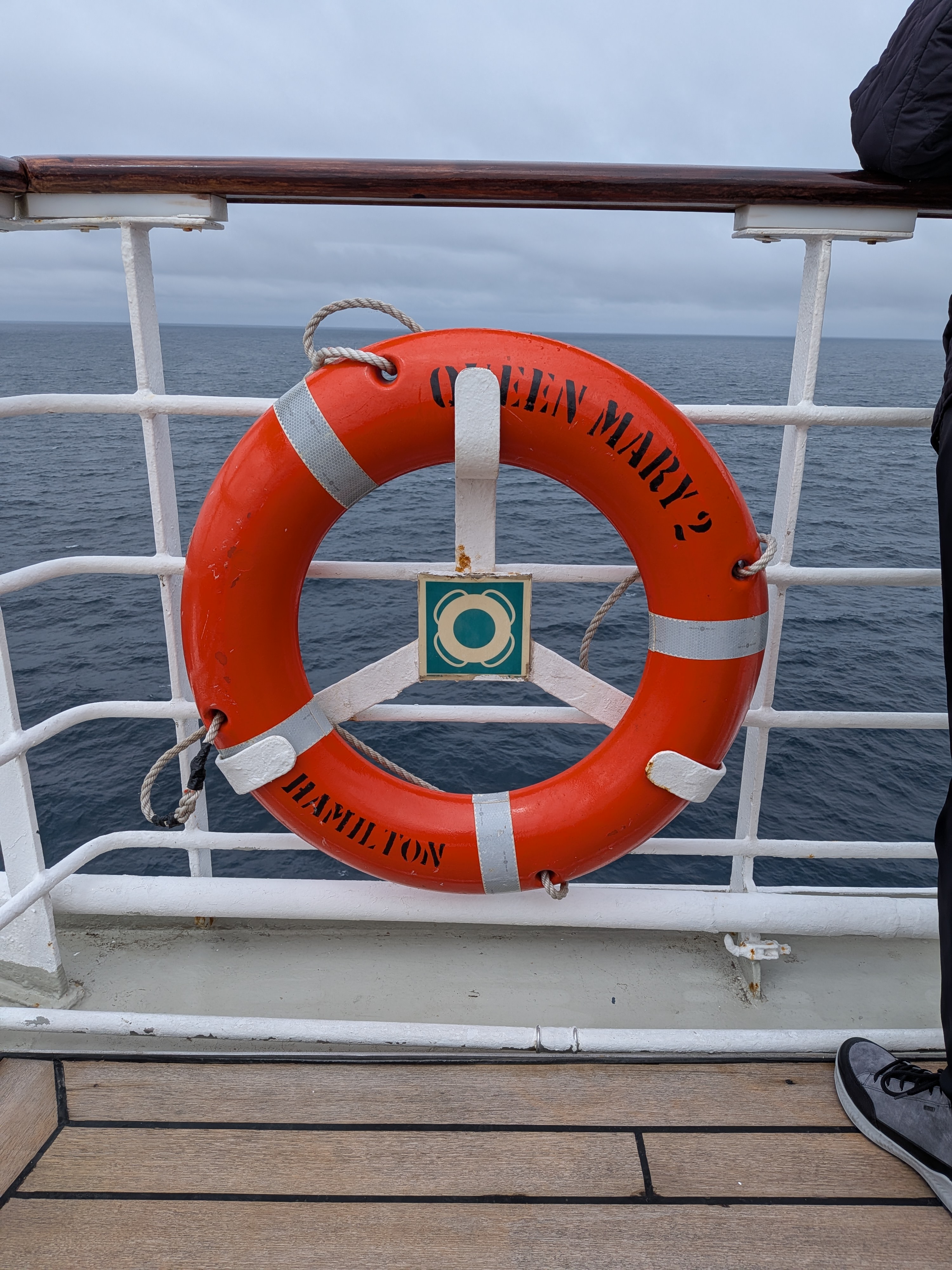 Life preserver on an upper deck of the Queen Mary 2